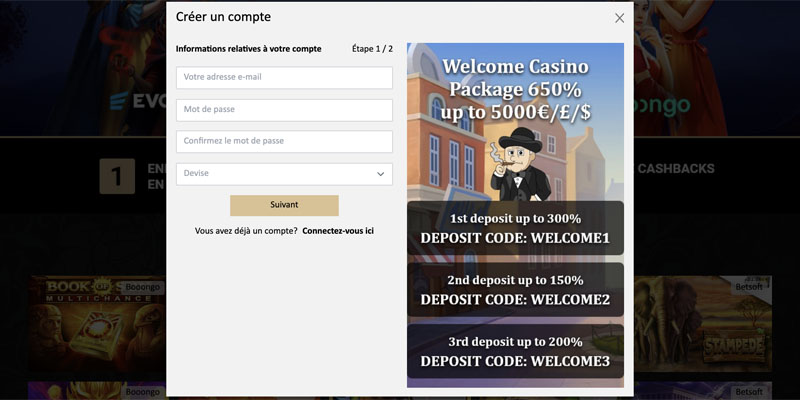 Screenshot Harrys Casino-Register